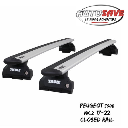Thule Alu WingBar Evo Silver Roof Bars fit Peugeot 5008 Mk.2 17-22 Closed Rail