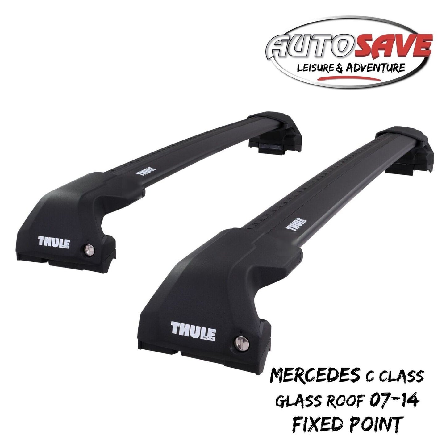 Thule WingBar Edge Black Roof Bars Mercedes C Class With Glass Roof 07-14 Fixed