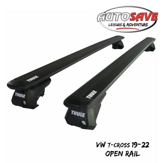 Thule Aluminium WingBar Evo Black Roof Bars Set for VW T-Cross 19-22 Open Rail