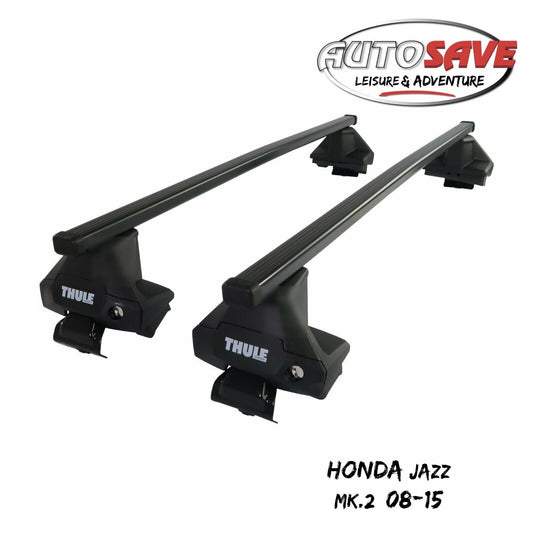 Thule Steel SquareBar Evo Roof Bars Set to fit Honda Jazz Mk.2 08-15 Lockable