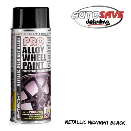 E-TECH Pro Alloy Wheel Spray Paint Metallic Midnight Black 400ML Car Chip Resis