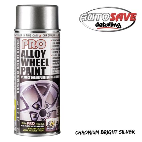 E-TECH Pro Alloy Wheel Spray Paint Chromium Bright Silver 400ML Car Chip Resis